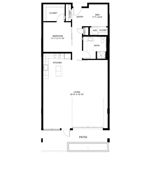 Floor plan for 1 bed, 1 bath, 1313 sqft